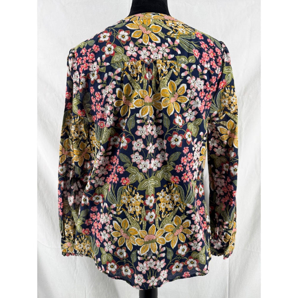 Talbots Petite Navy Floral Cotton Button Front Blouse Long Sleeve Top‎ LP - Picture 2 of 6